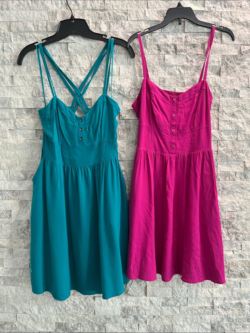 Express  Spaghetti Straps 2-  Sundress in Teal and Fucsia  Sz-S